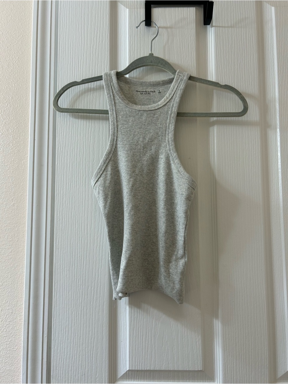 Abercrombie & Fitch Light Gray Ribbed High-Neck Racerback Tank